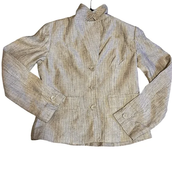 Ann Taylor 100% Linen Woven Textured Beige Blazer Sz. 6 - Picture 5 of 7